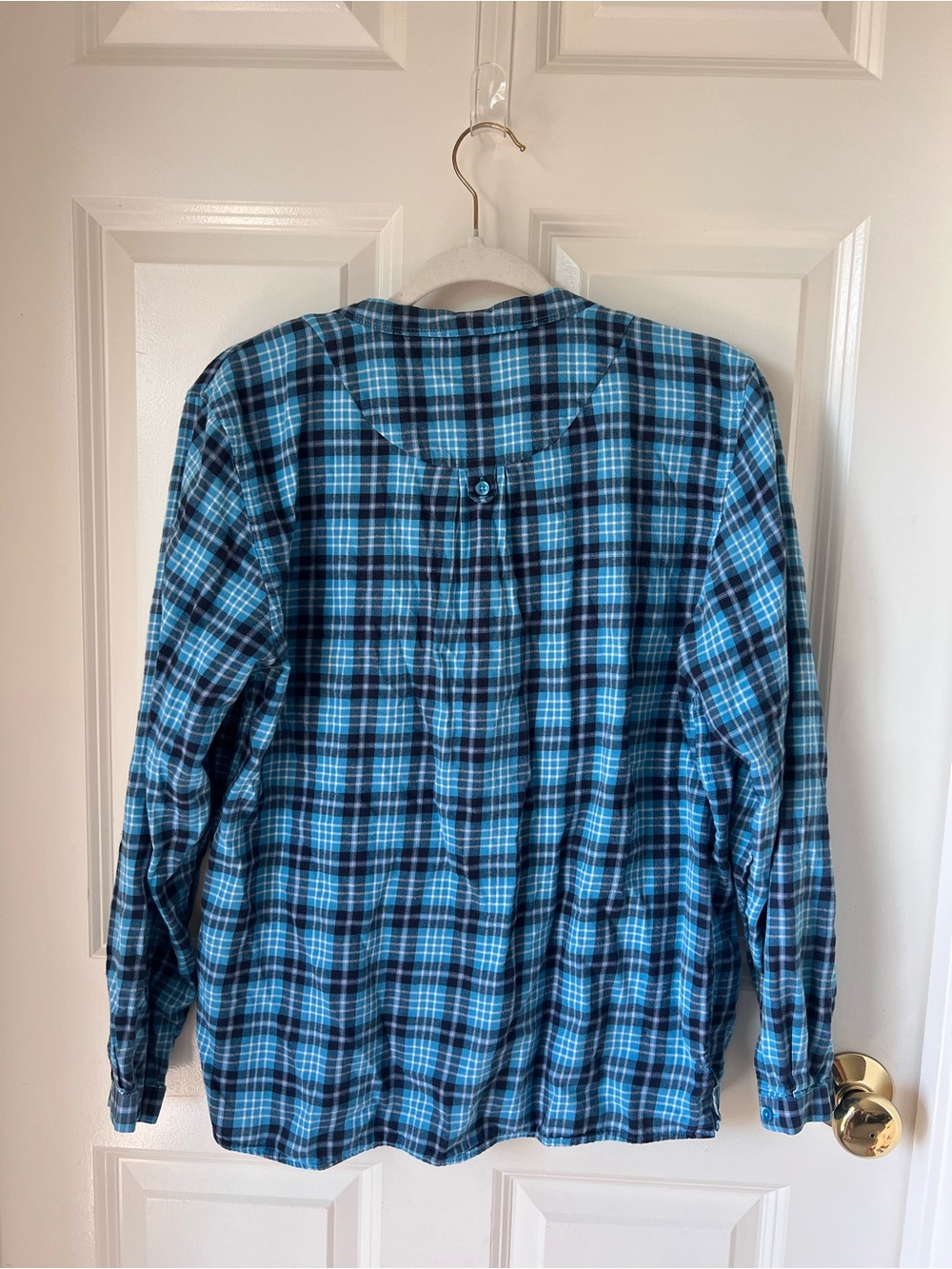 L.L. Bean Teal and Black Plaid Popover Blouse - Picture 2 of 2